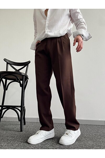 ketench Men's Pleated Baggy Elastic Waist Fabric Trousers-Lice Brown(E1010)