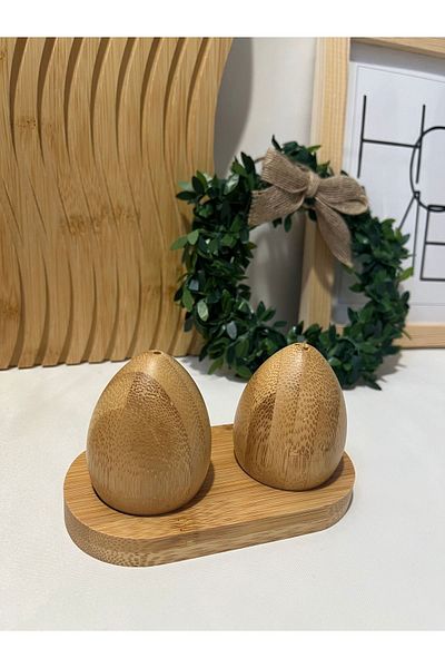 Mirilliahome 2-Piece Bamboo Stand Egg Model Salt Holder, Salt Holder Chili Holder