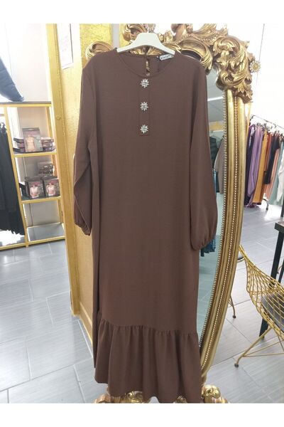 Elele Eteği Volanlı Uzun Elbise