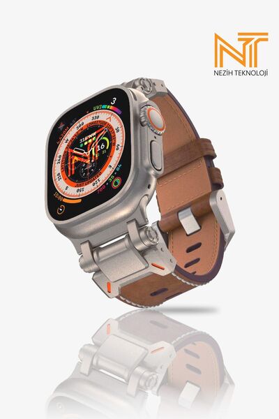 Nezih Case Apple Watch Ultra / Ultra 2 49mm Uyumlu Metal Başlıklı Premium Der...