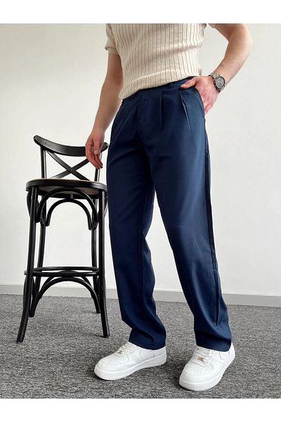 A&O Style Navy Baggy Men's Fabric Trousers