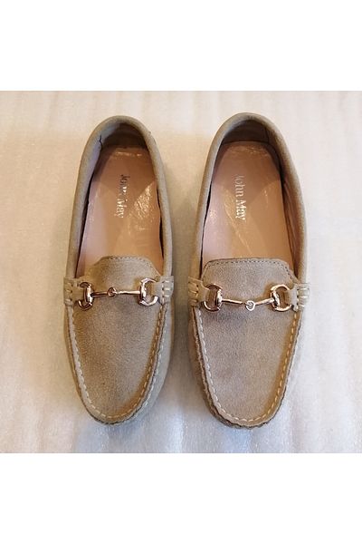 John May Beige Women's Loafer - Genuine Leather, Suede Handmade, Soft and Comfortable Thin Tough Crampon, Non-Slip Sole