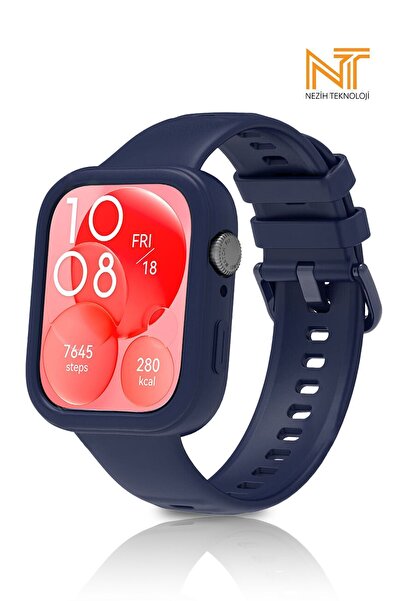 Nezih Case Huawei Watch Fit 3 Uyumlu Yumuşak Renkli Silikon Kasa Koruyucu + J...