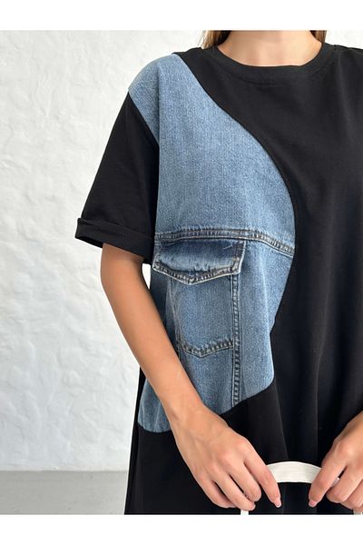 Elif Özbey Butik Μαύρο Jean Φόρεμα λεπτομερούς σχεδίου