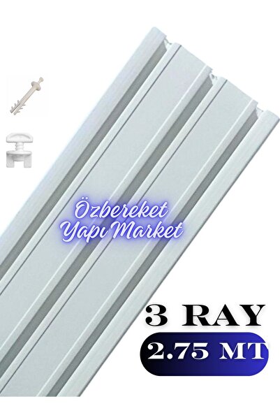 özbereketyapimarket 3 Raylı Perde Rayı 2.75 Metre 3'lü Korniş Üçlü Korniş Süp...
