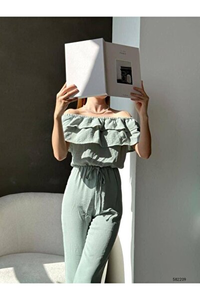 Esinty Trend Esinty Kadın Omuz Fırfır Detaylı Ayrobin Kumaş Tulum