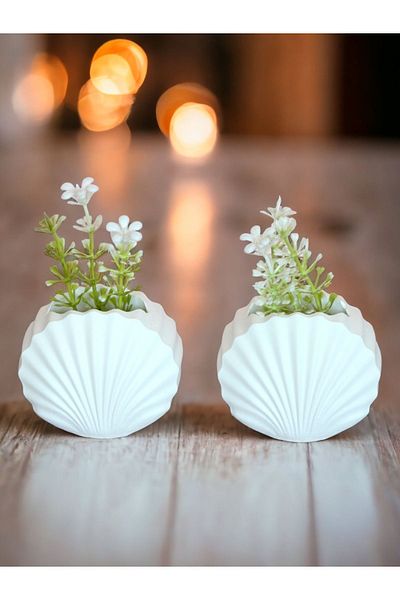 stonnish Mussel Vase Concrete, Mini Set of 2, Decorative Gift, Raw White