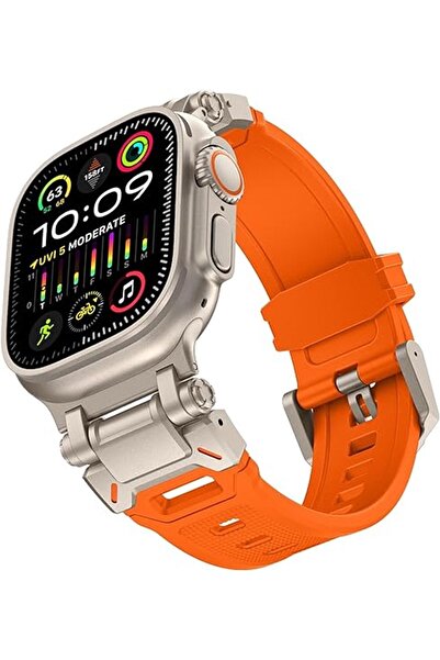 Nezih Case Apple Watch Ultra / Ultra 2 49mm Uyumlu Özel Yapım Titanyum Bağlantı Aparatlı Sport Kordon