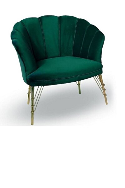 Mert Concept Papatya Çay Seti Koltuk Yeşil Tekli Berjer Gold Metal Salon Kafe Balkon Bahçe Otel Ofis