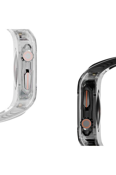 WIWU Watch 42mm Uyumlu Wi-wb013 Rambo Serisi 2in1 Şeffaf Pc Kasa Koruyuculu Kauçuk Kordon Beyaz