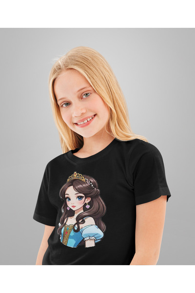 MAGORS Нова детска памучна тениска с щампа и принцеса - кръгло деколте, къс р...
