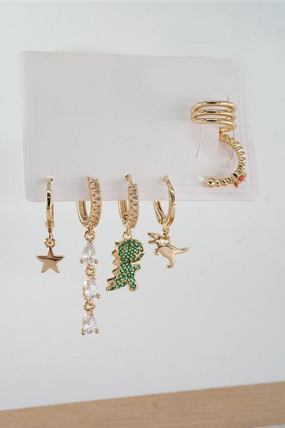 By Zeyna Aksesuar Vip Series Zircon Stone 6-Piece Mixed Figure Earrings - zrk00578