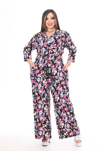 garajmood Plus Size Double-breasted Collar and Floral Wrap Jumpsuit