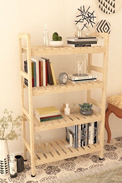 MFG AHŞAP Mfg Ahsap 4 Raflı Ahşap Kitaplık 114x68x26