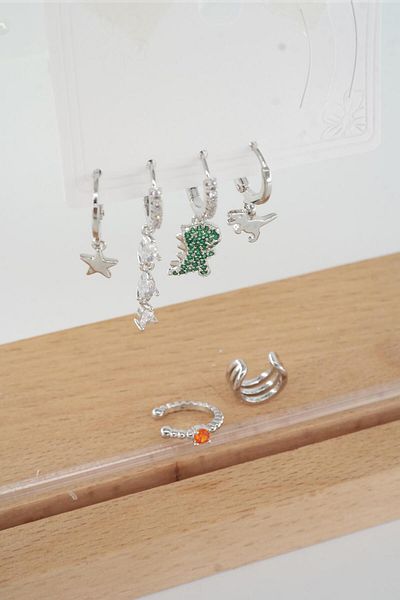 By Zeyna Aksesuar Vip Series Zircon Stone 6-Piece Mixed Figure Earrings - zrk00578