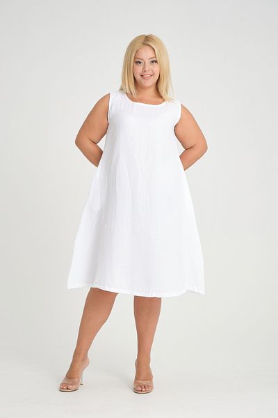 Dejabrew Jeans Muslin White Sleeveless Flared Midi Dress
