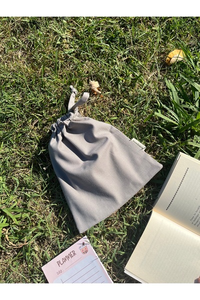 Sumicorn Design Soft Gri Çevre Dostu Bez Keten Büzgülü Ipli Düzenleyici Kese,makyaj Çantası,bez Kese