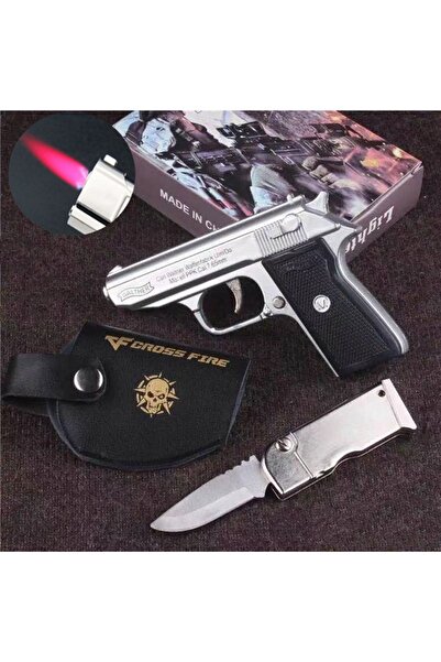 Heartfelt Gifts Yaratıcı Deri Kılıflı Şık Hediyelik Bıçaklı Büyük Model Silah Çakmak