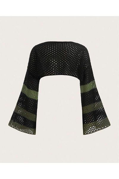 Touz Moda Bolero khaki pleteniny s hvězdným vzorem - Y2K Streetwear