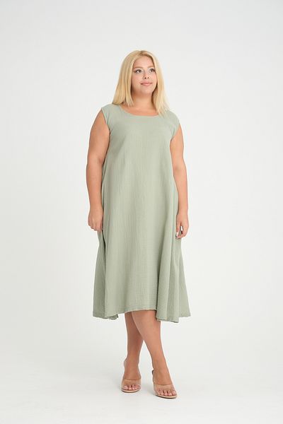 Dejabrew Jeans Ανοιχτό πράσινο Midi Muslin Αμάνικο φόρεμα