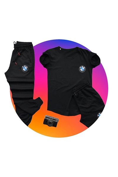 YOHO SPORT Bmw Printed Original Unisex Summer T-shirt and Sweatpants Set of 3 Combination Set