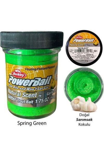 BERKLEY Powerbait Natural Glitter Trout Bait Garlic Sahte Yemi SPRNG GREEN - 50