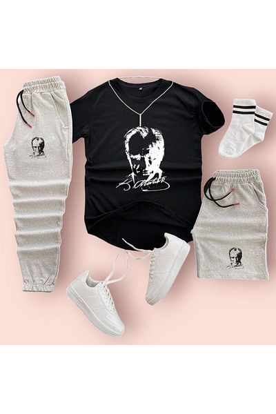 YOHO SPORT Mustafa Kemal Atatürk Printed Original Unisex καλοκαιρινό σορτς T-shirt Φούτερ Σετ 3 τεμαχίων Combin Suits