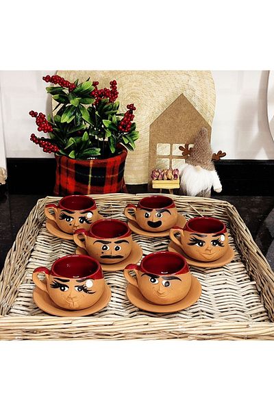 HerşeyTopraktan Handmade Emoji Expression Coffee Cup Set from Soil