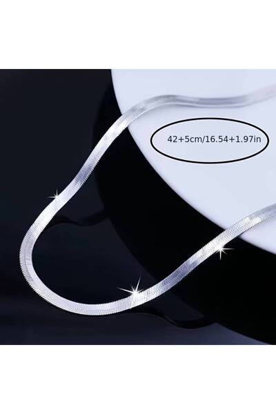 Foxyn قلادة فضية اللون بتصميم بسيط على شكل ثعبان مسطح - سلسلة الترقوة