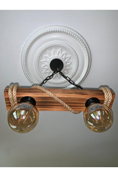 Derin Avize - Ahşap Halatlı Rustik Avize Sarkıt 2’li