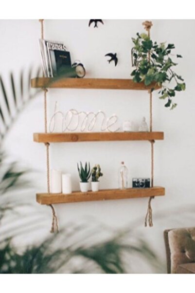 AhşapSepeti Ahşap Raf, Retro Halatlı Raf, Kitaplık, Çiçeklik