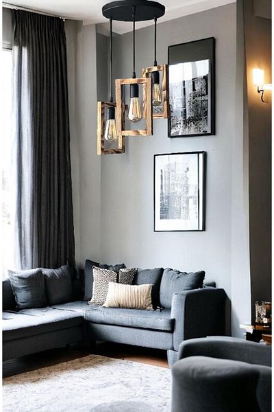 ONUR AVİZE Honor Chandelier - Retro Rustic Wooden 3-piece Pendant Lamp Set