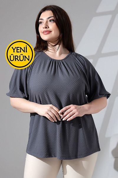 Şiir Torez Jacquard Combed Cotton Raglan - Μπλούζα μεγάλου μεγέθους με μανίκια νυχτερίδας και λεπτομέρεια με κορδόνι