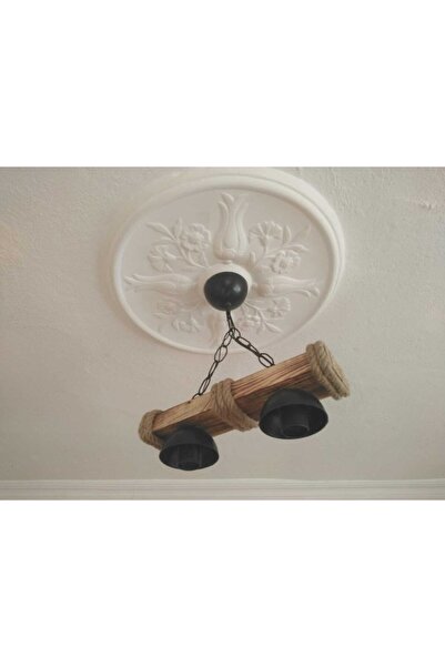 benline Wood Ahşap Avize 2 Li Halatlı Avize Rustik