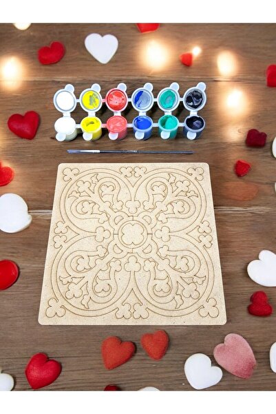 sharp&art 12 Farklı Model 20 Cm Ahşap Mandala,okul Aktivite,sanatsal Eğitim Hobi Seti (6LI BOYA VE FIRÇA SETİ)