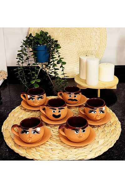 HerşeyTopraktan Handmade Emoji Expression Coffee Cup Set from Soil