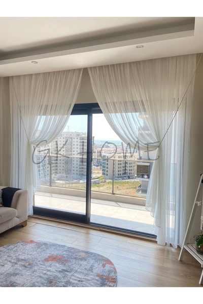 SAYDEMİR HOME Yalancı Kruvaze Bambu Düz Tül Perde 2 Adet Halat Dahil SIK PİLE