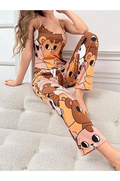 Cesur Women's Strappy Pants and Pajama Set - BigBear Brown