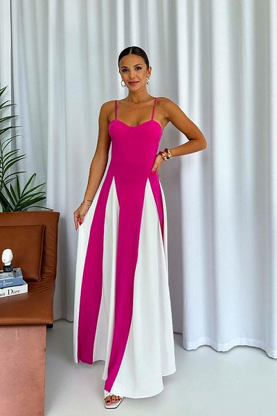 Mine Tan Butik Φούξια Φόρεμα Καμπάνα - Σχέδιο Κρεμαστό Σχοινί