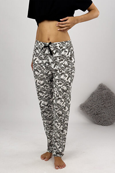 Betimoda Kadın Pijama Altı Kurdeleli Lacivert Dallı Büyük Beden