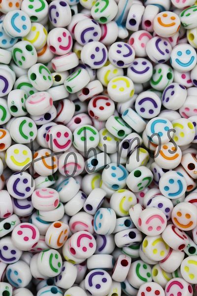 Hobimos 25 τμχ Λευκές 10mm Επίπεδες χάντρες Smiley - Κοσμήματα Χάντρες