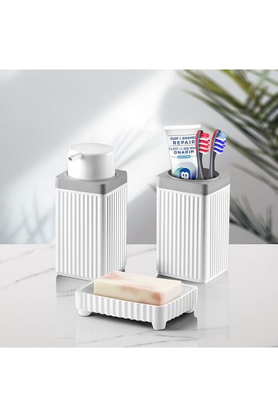 Kavi Entegre Plastik Set of 3 Square Patterned Bathroom