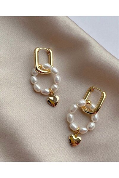 dalya Kalpli Gerçek Incili Dikdörtgen Çelik Küpe