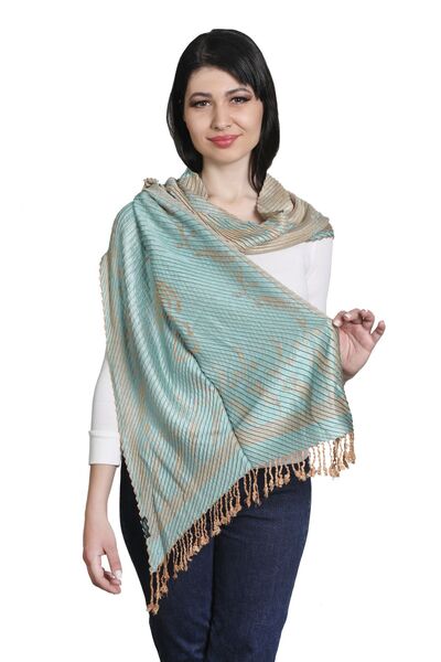 Mystic Turkuaz Cappuccino Cotton - Viscon Şal
