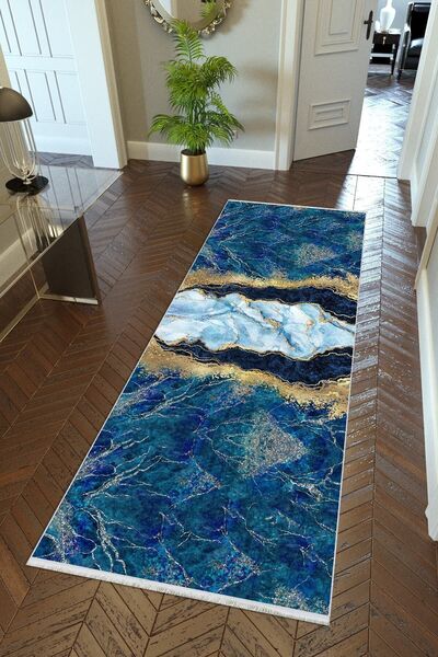 10 Post Online Пътуване Камък Мрамор Златно Синьо Неплъзгаща се основа Измиваемо Тънко Цифрово отпечатано Килим за коридор