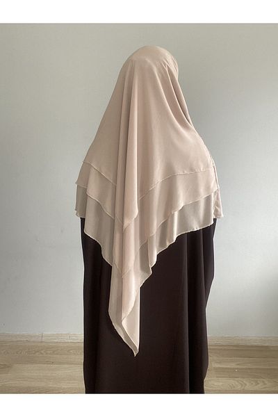 MERVERA Souffle Scarf Khimar Hijab with Veil, Three Layer Chiffon Light Beige