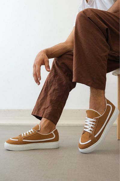 BOA Ba0351 Boa Laced Leather Powder Casual Tan Color Sneakers