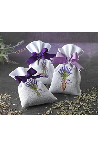 Luvilavant Hediyelik Lavanta Kesesi Mor Lila Renkli Lavanta Deseni Nakışlı %100 Doğal 3 Adet