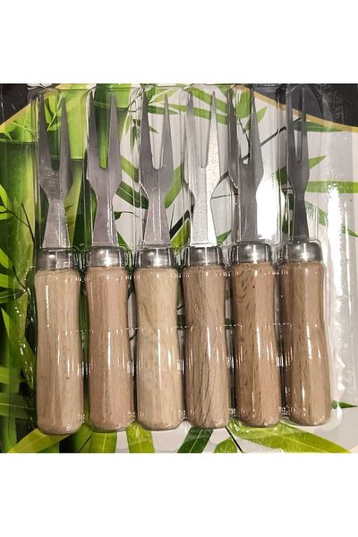 ALBAK Life 6 Pieces Luxury Breakfast Fork with Wooden Bamboo Handle 11cm