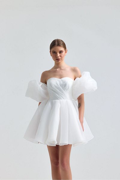 Tangül&Ali'S Moda Evi White Fluffy Mini Dress